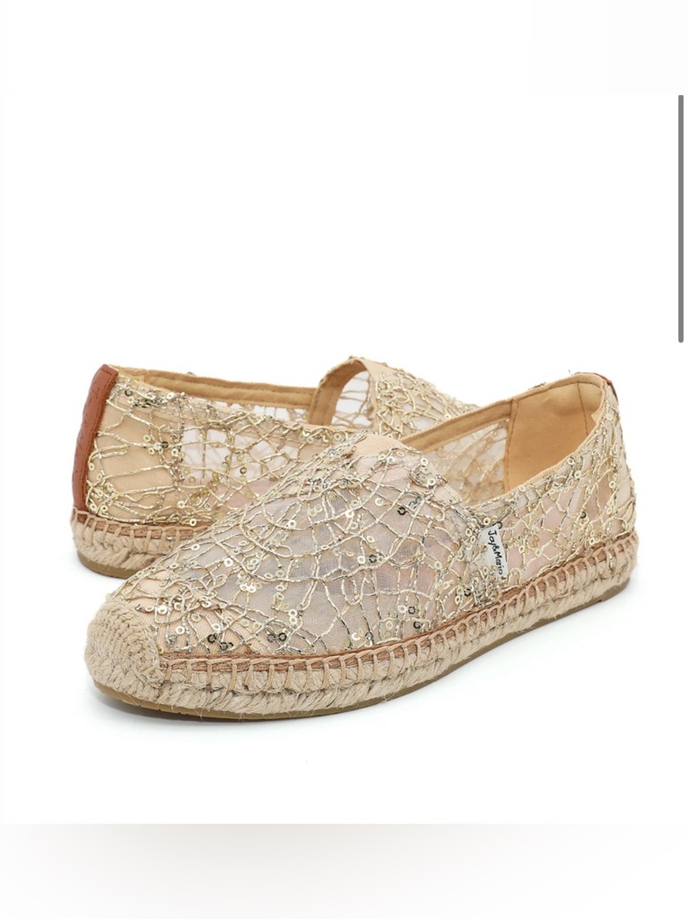 Sequin Lace Espadrille Flats in Beige